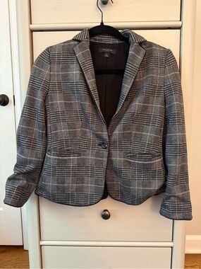 Ann Taylor Black and Gray Plaid Single-Button Blazer